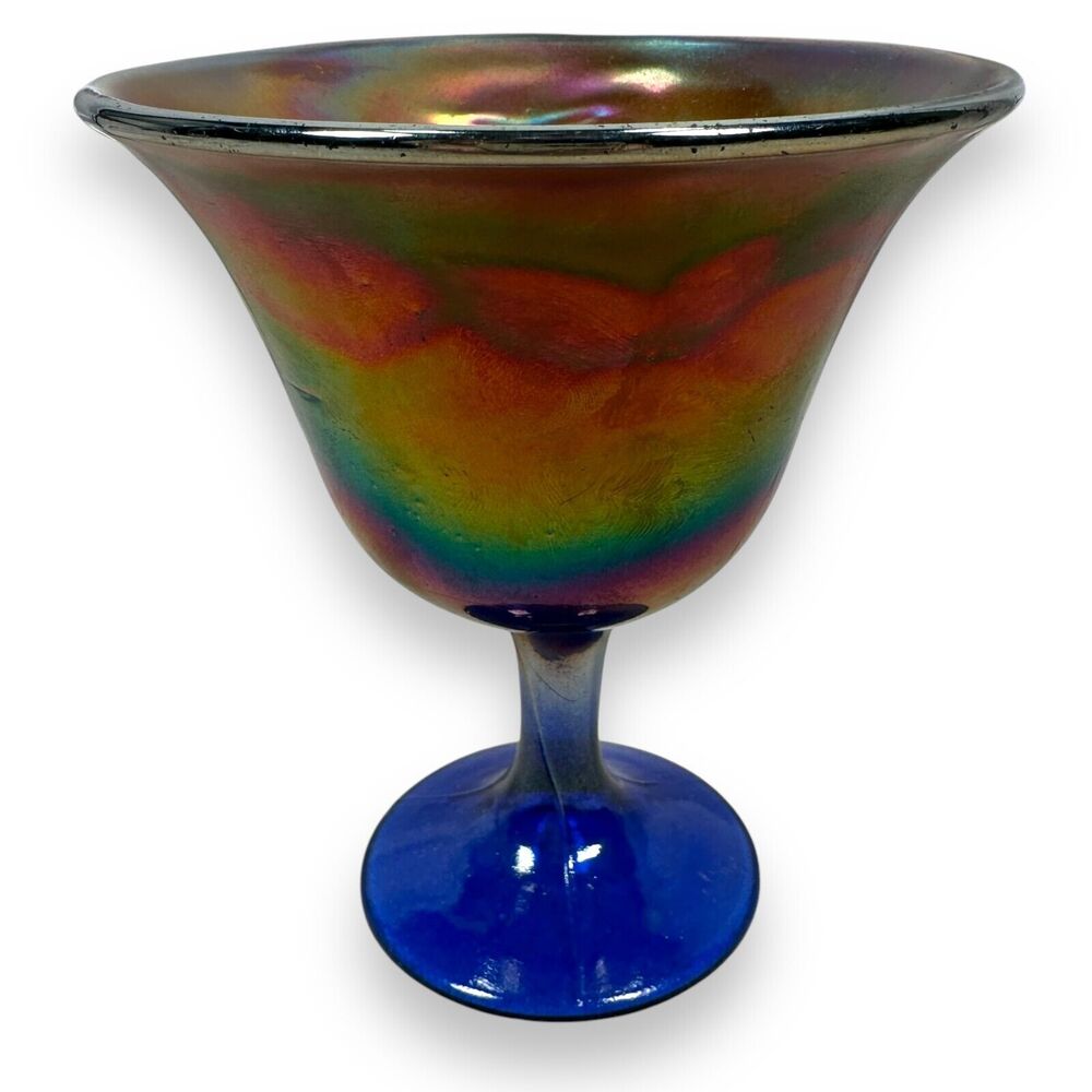 Vintage‎ Fenton Carnival Glass Peacock & Urn Compote Colorful Goblet 5" Cup Rare